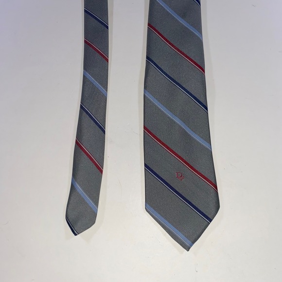 Christian Dior Other - Christian‎ Dior Monsieur Mens Striped Tie Grey Blue Red Silk Blend Made in USA